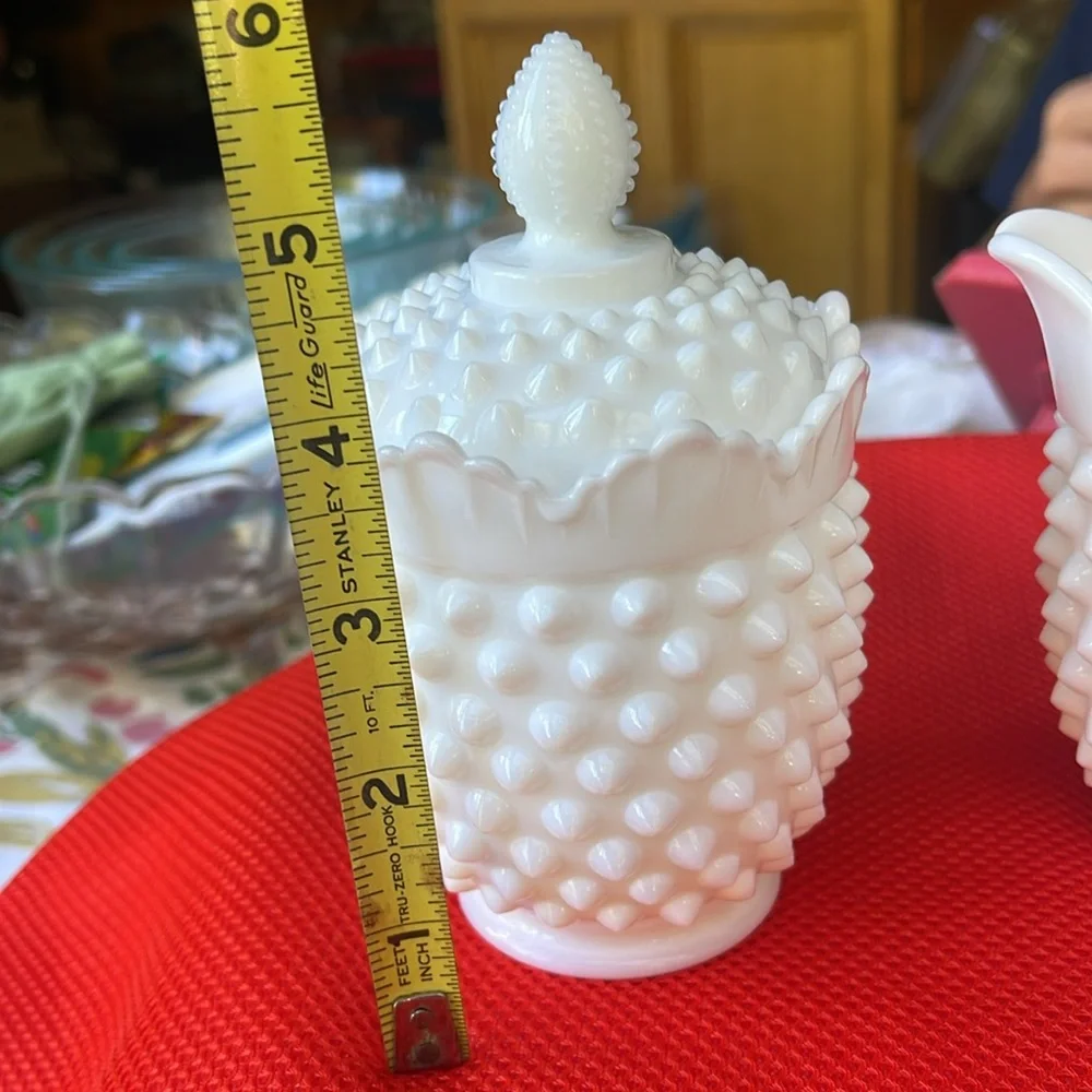 Fenton hobnail milk glass cream and sugar bowl with a lid( candy , cookie jar )